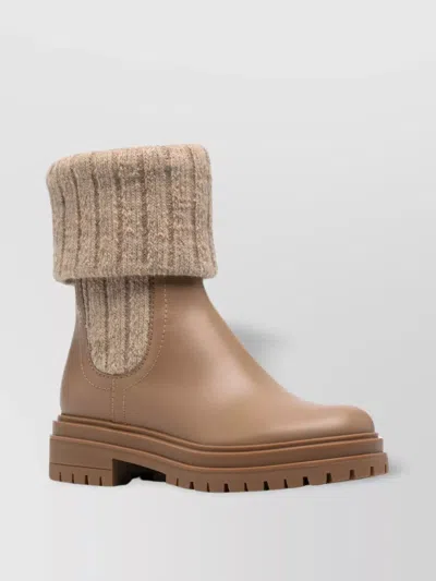 Gianvito Rossi Tenney Leather And Ribbed-knit Chelsea Boots In Brown