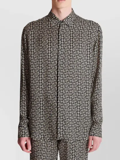 Balmain Geometric Pattern Long Sleeves Shirt In Brown
