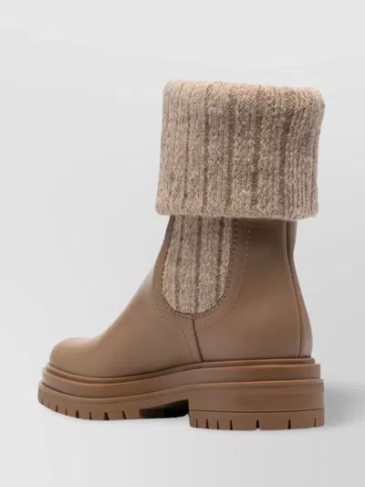Gianvito Rossi Tenney Leather And Ribbed-knit Chelsea Boots In Brown