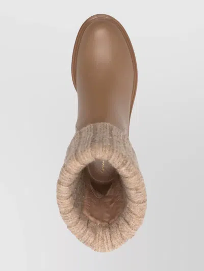 Gianvito Rossi Tenney Leather And Ribbed-knit Chelsea Boots In Brown