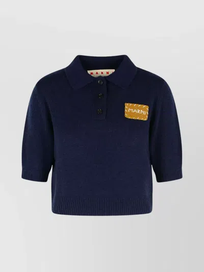 Marni Cashmere Polo Sweater Application In Blue