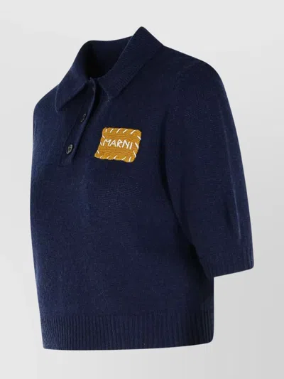 Marni Cashmere Polo Sweater Application In Blue