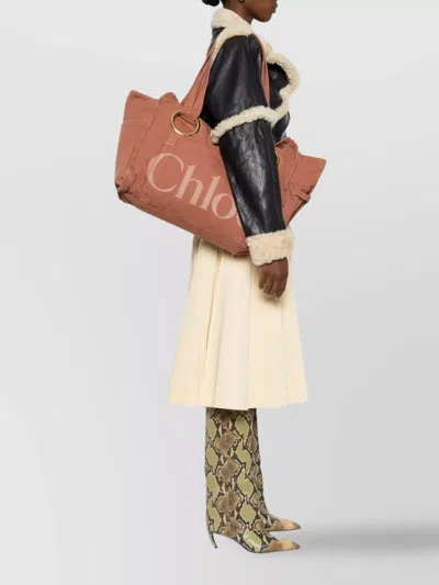 Chloé Oversized Eyelet Tote Bag With Front And Side Pockets In Orange