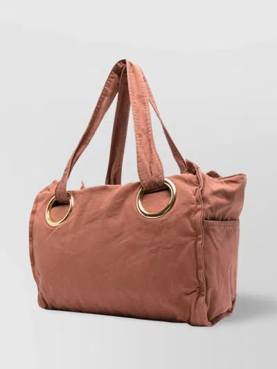 Chloé Oversized Eyelet Tote Bag With Front And Side Pockets In Orange