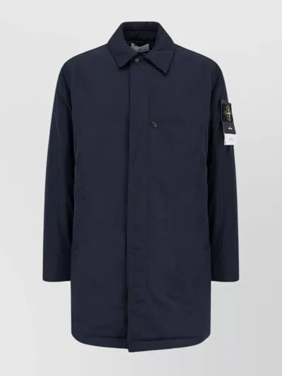 Stone Island Relaxed-fit Blue Coat With Button Closure And Signature Logo Patch In Blue