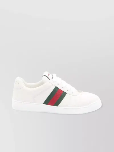 Gucci Leather Sneakers With Lateral Web Band In White