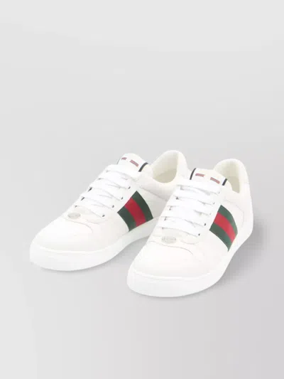 Gucci Leather Sneakers With Lateral Web Band In White