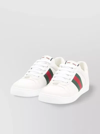 Gucci Leather Sneakers With Lateral Web Band In White