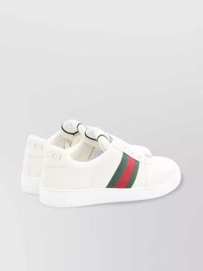 Gucci Leather Sneakers With Lateral Web Band In White