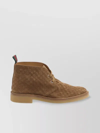 Gucci Lace-up Suede Ankle Boots With Pull Tab In Nude