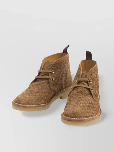 Gucci Lace-up Suede Ankle Boots With Pull Tab In Nude