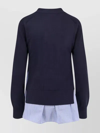 Sacai Cotton Cardigan With Mesh Inserts In Blue