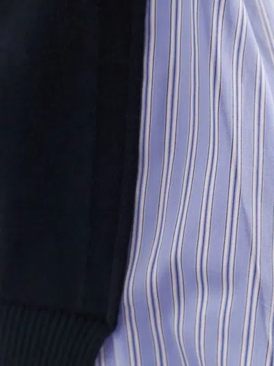 Sacai Cotton Cardigan With Mesh Inserts In Blue