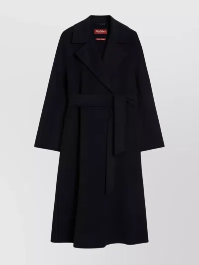 Max Mara Long Virgin Wool Coat With Pointed Collar In Blue