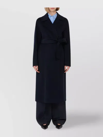 Max Mara Long Virgin Wool Coat With Pointed Collar In Blue