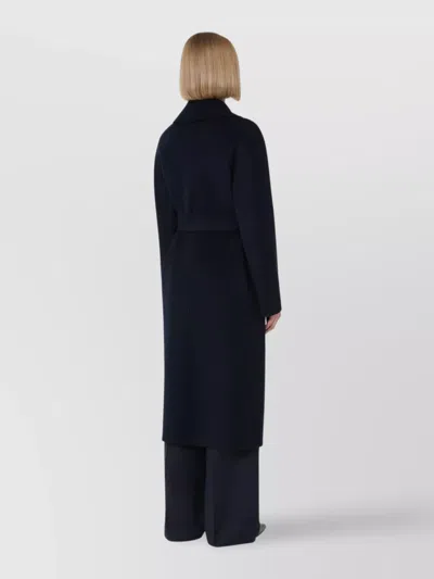 Max Mara Long Virgin Wool Coat With Pointed Collar In Blue