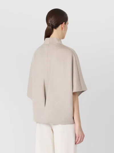 Max Mara Stand Collar Long Cropped Cape In Neutral