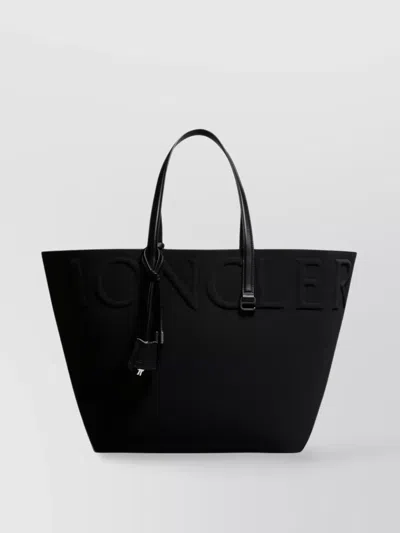 Moncler Leather Trimmed Tote Bag In Black
