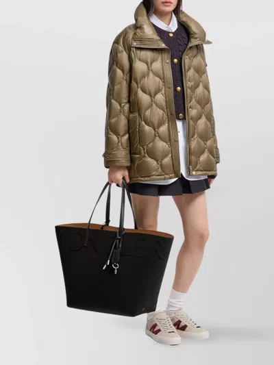 Moncler Leather Trimmed Tote Bag In Black