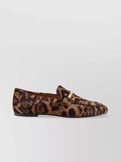 Tod's Brown Loafers With Logo Plaque On The Front And All-over Leopard Motif In Suede Woman In Brown