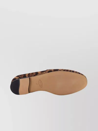 Tod's Brown Loafers With Logo Plaque On The Front And All-over Leopard Motif In Suede Woman In Brown