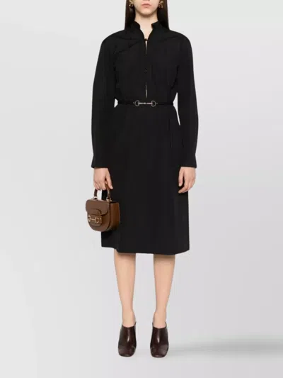 Gucci Mini Dress With Long Sleeves And Belted Waist In Black