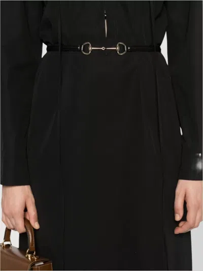 Gucci Mini Dress With Long Sleeves And Belted Waist In Black