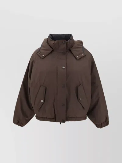 Brunello Cucinelli Green Jacket With Fixed Hood With Snap Buttons In Brown