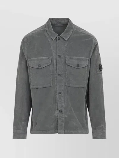 C.p. Company Structured Grey Jacket With Button-up Front And Signature Lens Detail In Gray