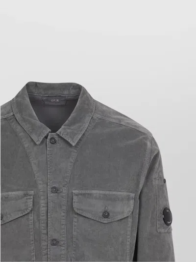 C.p. Company Structured Grey Jacket With Button-up Front And Signature Lens Detail In Gray