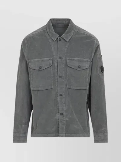 C.p. Company Structured Grey Jacket With Button-up Front And Signature Lens Detail In Gray