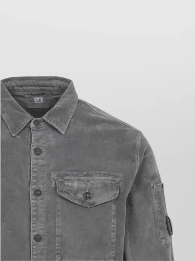 C.p. Company Structured Grey Jacket With Button-up Front And Signature Lens Detail In Gray