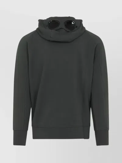 C.p. Company Structured Black Hoodie With Integrated Goggles In Green
