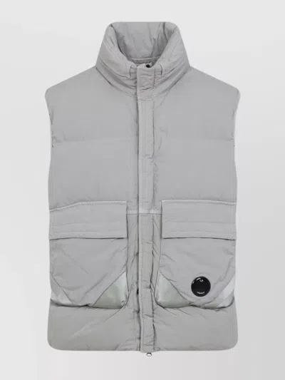 C.p. Company Padded Grey Vest With High Stand Collar And Snap-button Placket In Gray