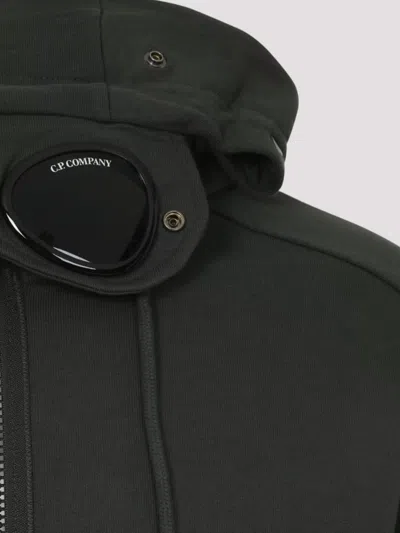 C.p. Company Structured Black Hoodie With Integrated Goggles In Green