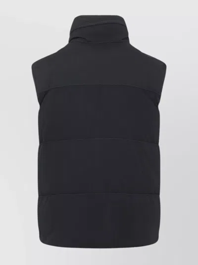 C.p. Company Black Vest With Mock Drawstring Neck And Logo Plaque On The Front In Blue