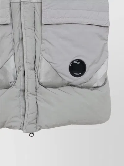 C.p. Company Padded Grey Vest With High Stand Collar And Snap-button Placket In Gray