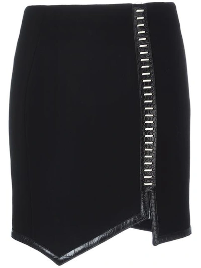 Mugler Leather-trimmed Wool Mini Skirt In Black