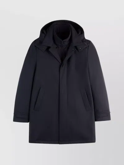 Fay Long Coat Jersey Hood Pockets In Blue