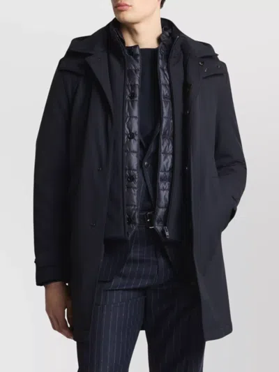 Fay Long Coat Jersey Hood Pockets In Blue