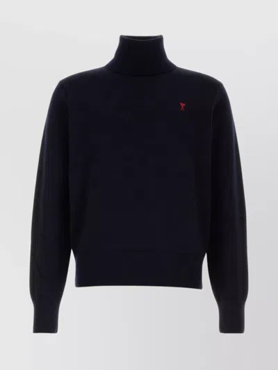 Ami Alexandre Mattiussi Ami Paris Ami De Coeur Midnight Blue Turtleneck In Black