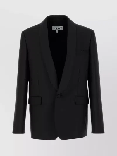 Loewe Tailored Wool Silk Jacket With Shawl Lapel In Black