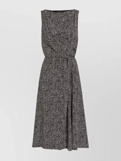Dolce & Gabbana Wool Herringbone Midi Dress In Black