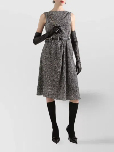 Dolce & Gabbana Wool Herringbone Midi Dress In Black