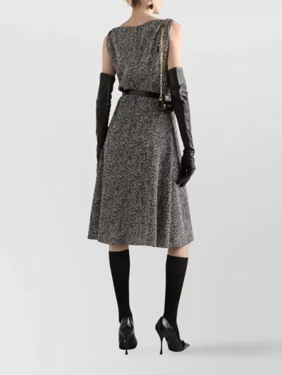 Dolce & Gabbana Wool Herringbone Midi Dress In Black