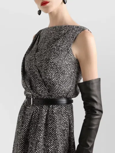 Dolce & Gabbana Wool Herringbone Midi Dress In Black