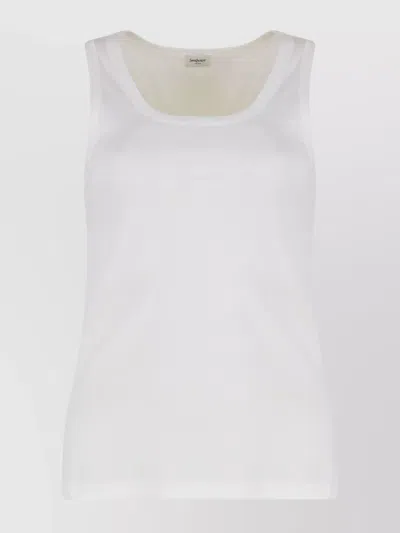 Saint Laurent Crewneck Scoop Neck Sleeveless Plain Pattern Top In White