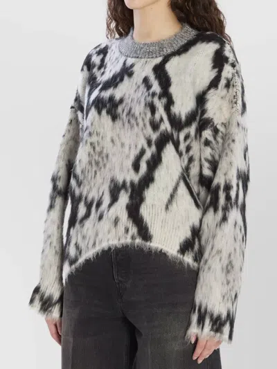 Attico Cropped Python Print Sweater In Black