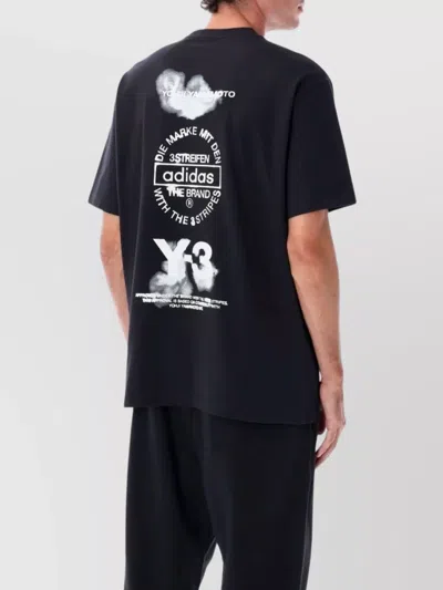 Y-3 Adidas Back Print Short Sleeved Cotton T-shirt Clothing In Black