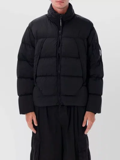 C.p. Company Quilted Down Jacket With High Collar And Logo Patch In Black